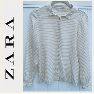 Zara Striped 100% Silk Blouse